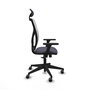 Silla de oficina Motilla con mecanismo Sincro tapizada con Tela color Gris oscuro y malla color Blanco. Equipada con lumbar 1D, Brazos 3D, Cabecero Fijo y Ruedas 65 mm parqué