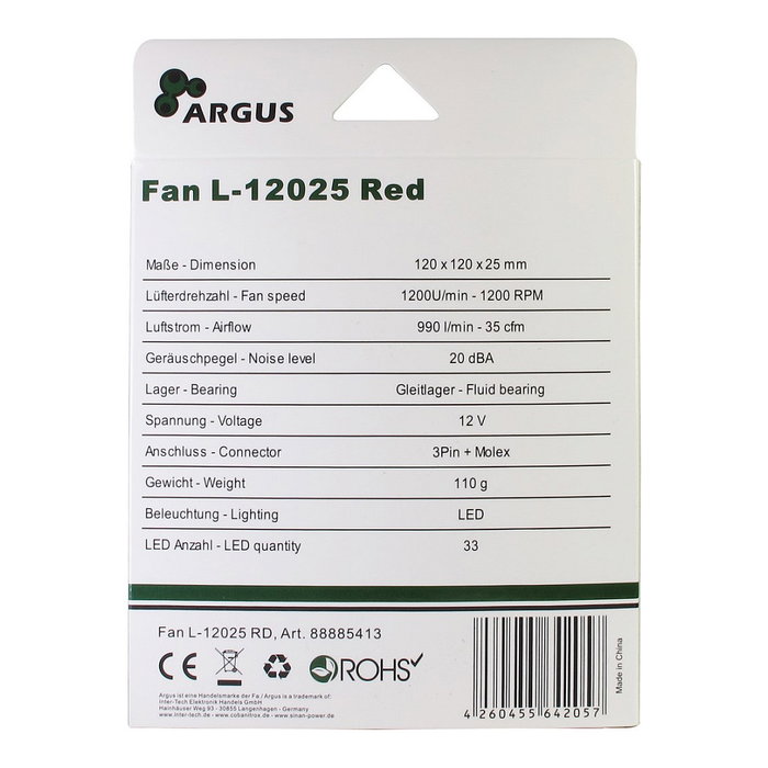 Inter-Tech ARGUS L-12025 RD 120x120x25 mm Inter-Tech ARGUS L-12025 RD 120x120x25 mm