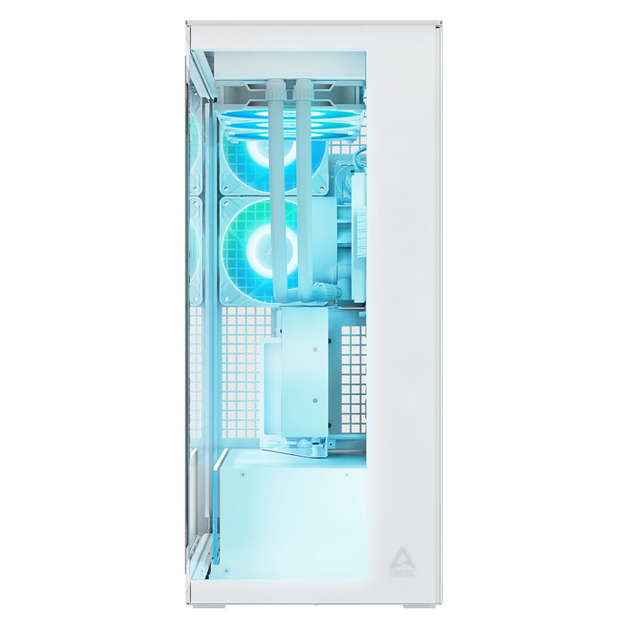 ARCTIC Xtender VG Torre PC Midi Blanca con Ventana de Cristal Templado para Gaming, GPU Vertical, RGB, Gestión de Cables, Soporte EATX, USB 3.2, 7 Ranuras