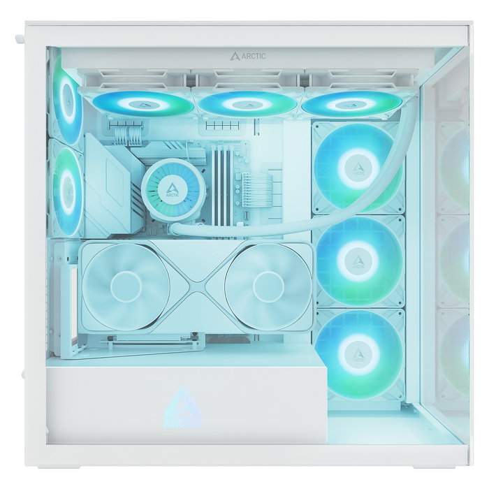 ARCTIC Xtender VG Torre PC Midi Blanca con Ventana de Cristal Templado para Gaming, GPU Vertical, RGB, Gestión de Cables, Soporte EATX, USB 3.2, 7 Ranuras