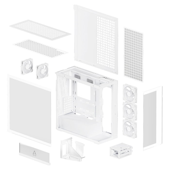 ARCTIC Xtender VG Torre PC Midi Blanca con Ventana de Cristal Templado para Gaming, GPU Vertical, RGB, Gestión de Cables, Soporte EATX, USB 3.2, 7 Ranuras
