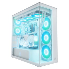 ARCTIC Xtender VG Torre PC Midi Blanca con Ventana de Cristal Templado para Gaming, GPU Vertical, RGB, Gestión de Cables, Soporte EATX, USB 3.2, 7 Ranuras