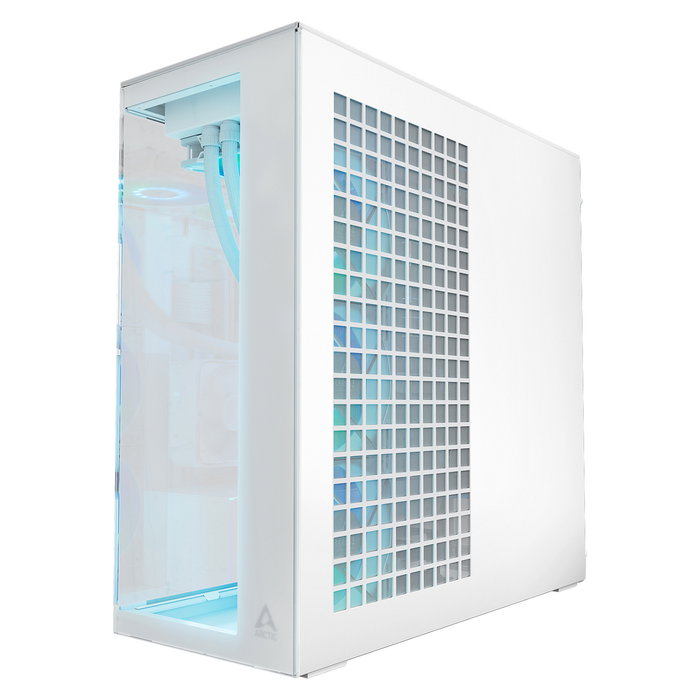 ARCTIC Xtender VG Torre PC Midi Blanca con Ventana de Cristal Templado para Gaming, GPU Vertical, RGB, Gestión de Cables, Soporte EATX, USB 3.2, 7 Ranuras