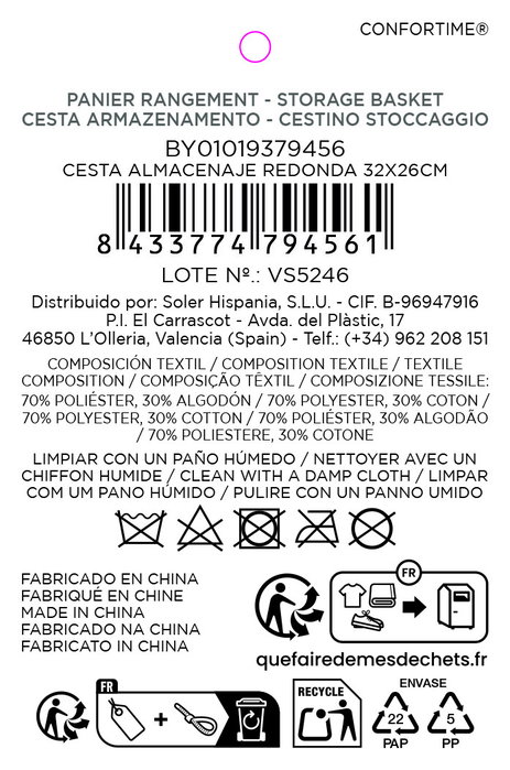 Inde Cesta Almacenaje Redonda 32x26 cm Confortime (6 Unidades)