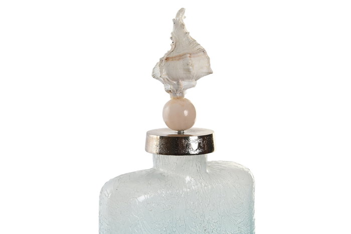 DKD Home Decor Jarrón de Cristal y Aluminio con Concha Azul