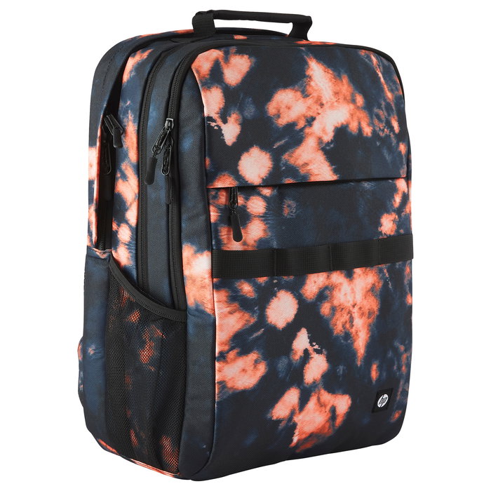 HP Mochila Campus XL Tie Dye para Portátil de 16.1 Pulgadas, Negra y Naranja, Resistente al Agua