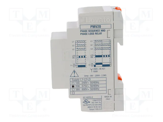 LOVATO ELECTRIC PMV20A575 Relé de monitorización de tensión SPDT LOVATO ELECTRIC PMV20A575 Relé de monitorización de tensión SPDT