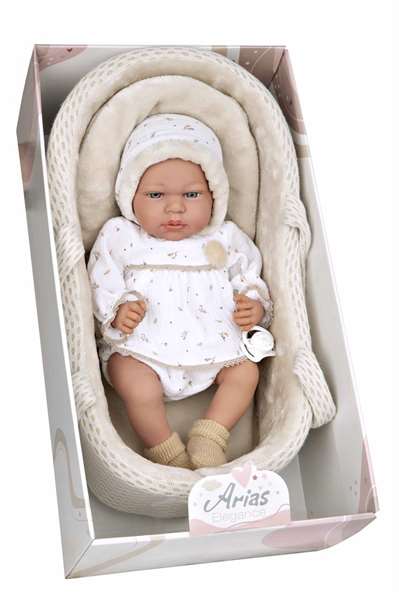 Muñecas Arias Muñeca Elegance Andie Beige 40 cm con Capazo y Mecanismo de Llanto Try Me, Incluye Pilas, Juguete en Español Muñecas Arias Muñeca Elegance Andie Beige 40 cm con Capazo y Mecanismo de Llanto Try Me, Incluye Pilas, Juguete en Español