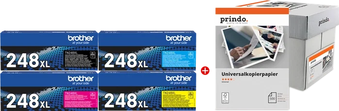 Brother TN-248XL MCVP Pack de Valor con 2500 Hojas de Papel Prindo Universal Brother TN-248XL MCVP Pack de Valor con 2500 Hojas de Papel Prindo Universal