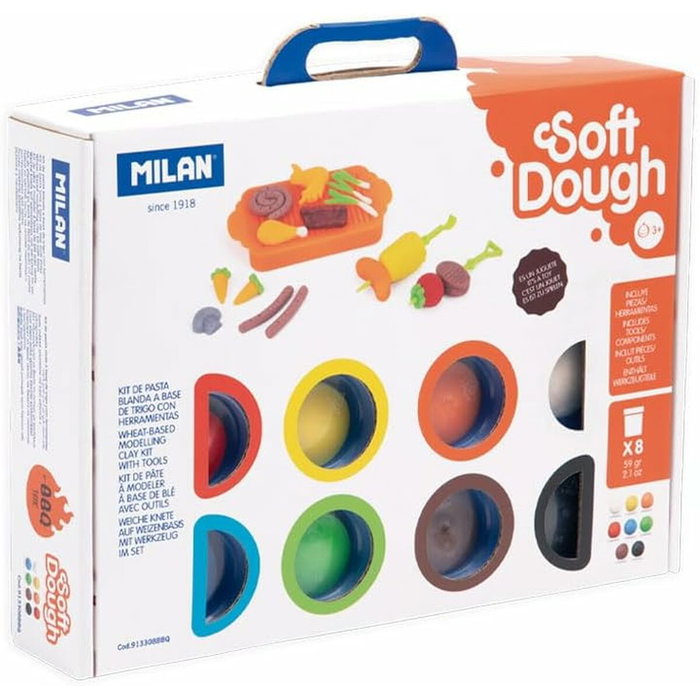 Milan Maletín de Pasta Blanda Soft Dough con Herramientas de Barbacoa, 8 Botes de 59 g