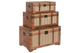 DKD Home Decor Baul Colonial Marron, Set de 2 Piezas, Dimensiones: 40 x 34 x 70 cm, Hecho de Lienzo y Madera