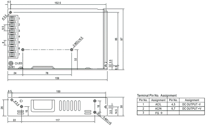 MEAN WELL LRS-150-12 Alimentador de impulso 150W 12VDC