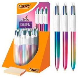 Bic Bolígrafo 4 Colores Gradient Cuerpo Blanco-Multicolor, Expositor 30 Ud