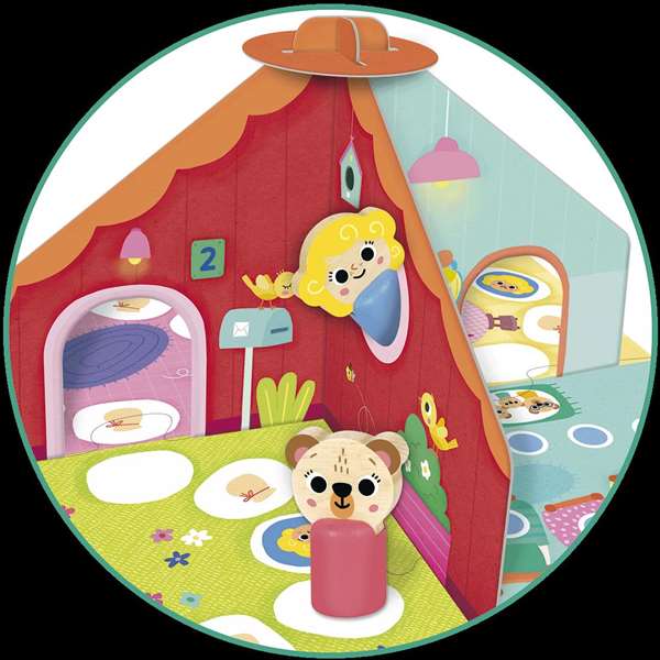 Goula Juego Ricitos de Oro y los Tres Osos - Tablero Reversible con 2 Modelos de Juego, Incluye Casa 3D y Fichas - Multilingüe (ES, EN, FR, DE, IT, PT)