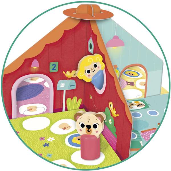 Goula Juego Ricitos de Oro y los Tres Osos - Tablero Reversible con 2 Modelos de Juego, Incluye Casa 3D y Fichas - Multilingüe (ES, EN, FR, DE, IT, PT)