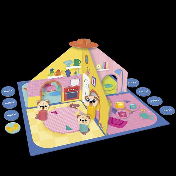 Goula Juego Ricitos de Oro y los Tres Osos - Tablero Reversible con 2 Modelos de Juego, Incluye Casa 3D y Fichas - Multilingüe (ES, EN, FR, DE, IT, PT)