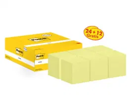 Post-it Bloc de Notas Adhesivas Quita y Pon 76x76 mm Pack Promocional 24+12 Unidades Color Amarillo
