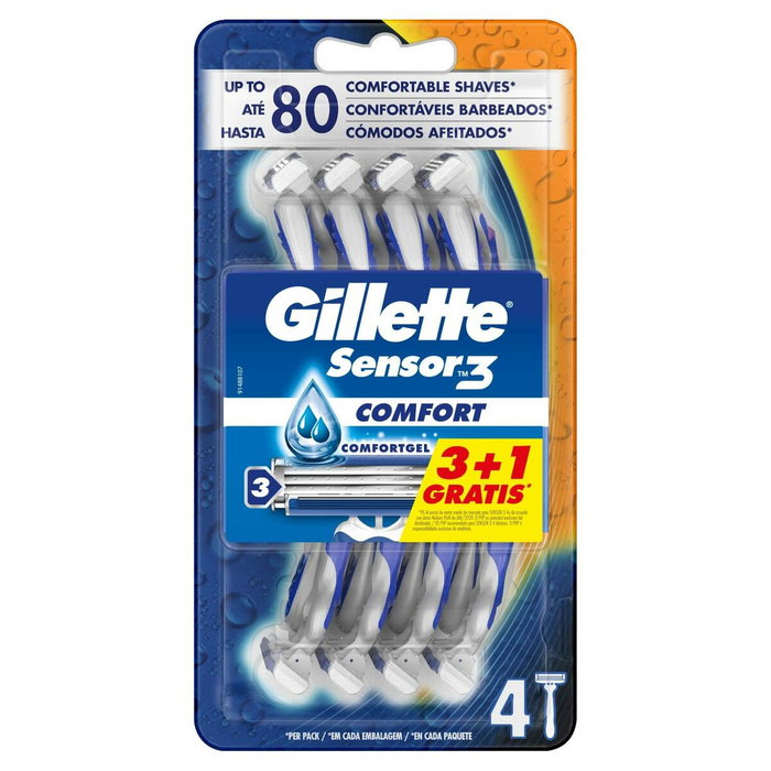 Gillette Sensor3 Comfort Maquinilla de Afeitar Desechable Hombre con 3 Hojas, 4 Unidades Gillette Sensor3 Comfort Maquinilla de Afeitar Desechable Hombre con 3 Hojas, 4 Unidades