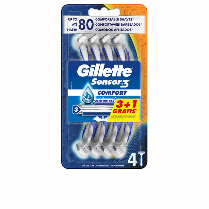 Gillette Sensor3 Comfort Maquinilla de Afeitar Desechable Hombre con 3 Hojas, 4 Unidades Gillette Sensor3 Comfort Maquinilla de Afeitar Desechable Hombre con 3 Hojas, 4 Unidades