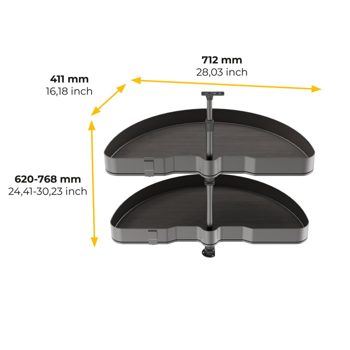 Emuca Juego de bandejas giratorias Harmony 1/2 luna, Módulo ancho 800mm, Altura regulable, Acero y Madera, Gris antracita