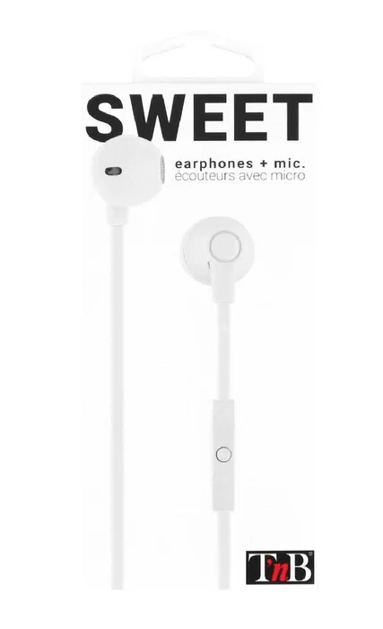 T'nB Sweet Auriculares Intraurales Alámbricos con Micrófono para Llamadas y Música, Conector Jack 3.5 mm, Blanco, 14 g