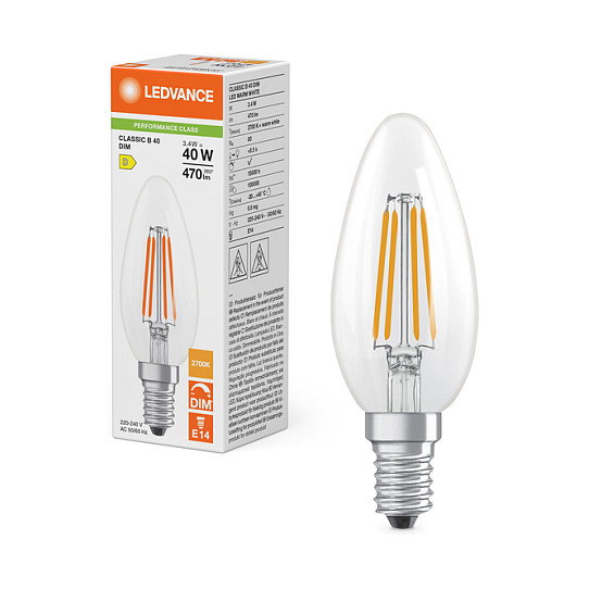 OSRAM LED Classic B 40 Filament DIM P 3.4W 827 Clear E14 Bombilla Regulable Blanco Cálido