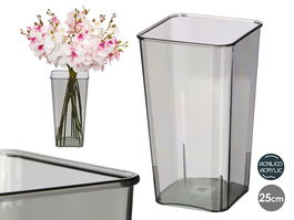Giftdecor Jarrón Aparenza Cuadrado de Acrílico Gris Decorativo 24.5 cm Alto x 14 cm Ancho y Largo (Set de 24)