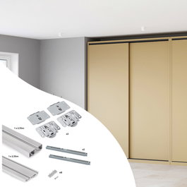 Emuca Kit de herrajes para armario 2 puertas correderas y cierre suave Flow con carriles de superficie 2.35m, tableros no incluidos, Anodizado mate