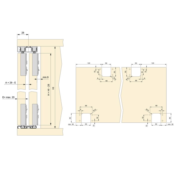 Emuca Kit de herrajes para armario 2 puertas correderas y cierre suave Flow con carriles de superficie 2.35m, tableros no incluidos, Anodizado mate