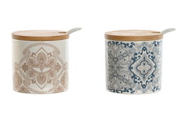 DKD Home Decor Azucarero Indio Delhi 2023 Beige Azul 7.5 x 7.5 x 7.5 cm (2 Unidades)