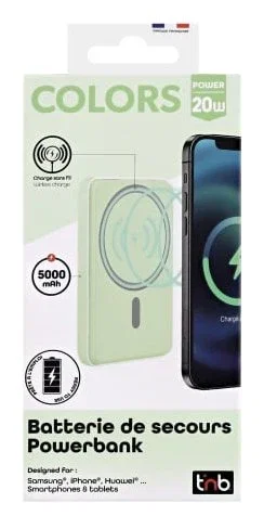 T'nB PBUMAG5GR Batería Externa 5000 mAh MagSafe Cargador Inalámbrico Rápido 20W Power Bank - Verde