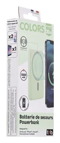 T'nB PBUMAG5GR Batería Externa 5000 mAh MagSafe Cargador Inalámbrico Rápido 20W Power Bank - Verde