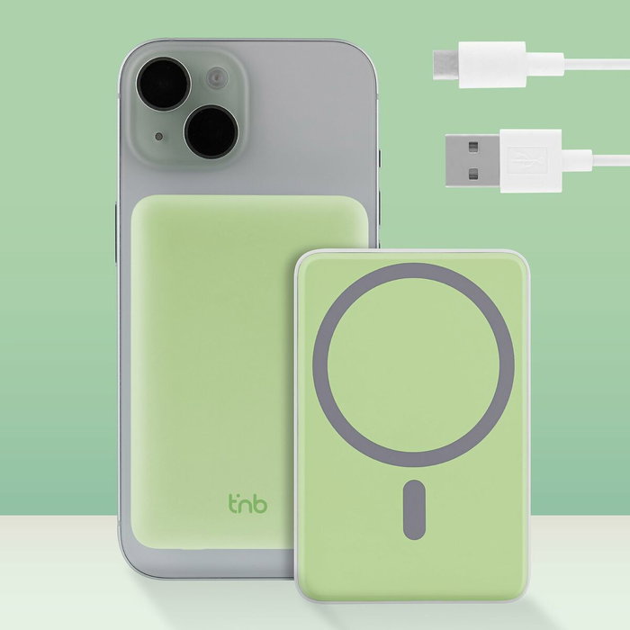 Tnb Batería Externa 5000 mAh con MagSafe, Compatible iPhone, Color Verde Tnb Batería Externa 5000 mAh con MagSafe, Compatible iPhone, Color Verde