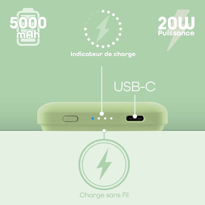 Tnb Batería Externa 5000 mAh con MagSafe, Compatible iPhone, Color Verde Tnb Batería Externa 5000 mAh con MagSafe, Compatible iPhone, Color Verde
