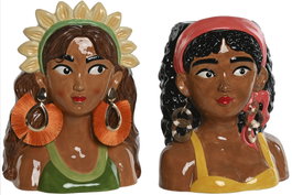 DKD Home Decor Macetero Dolomite Busto Mujer Chica (Pack de 2)