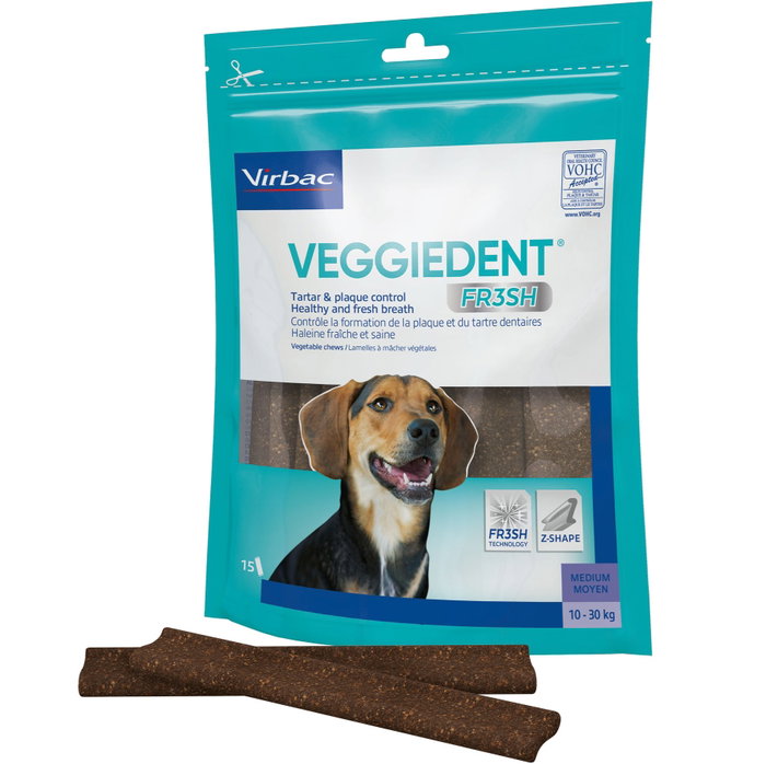 Virbac Veggiedent FR3SH M para perros de 10-30 kg, 15 láminas