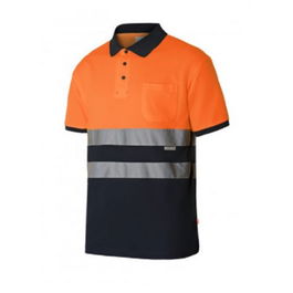 Velilla Polo Alta Visibilidad Bicolor Manga Corta 305513 con Cintas Reflectantes Algodón Poliéster Tallas S-XXL