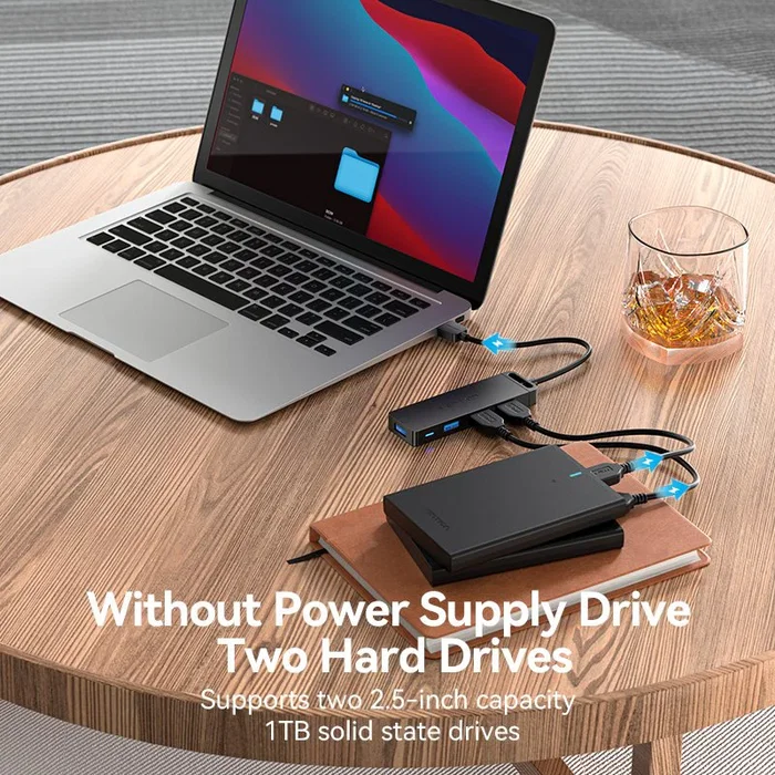 Vention CHLBD Hub USB 3.2 Gen 1 de 4 Puertos con Carga PD, 5 Gbps, Cable de 0.5m, Negro