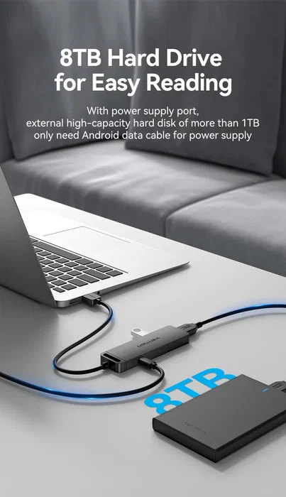 Vention CHLBD Hub USB 3.2 Gen 1 de 4 Puertos con Carga PD, 5 Gbps, Cable de 0.5m, Negro