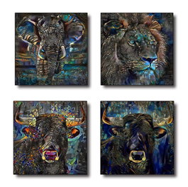 DKD Home Decor Cuadro Lienzo MDF 60x60 Animal Purpurina Surtido de 4