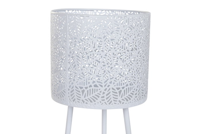 DKD Home Decor Set de 2 Maceteros de Hierro con Hojas, Blanco