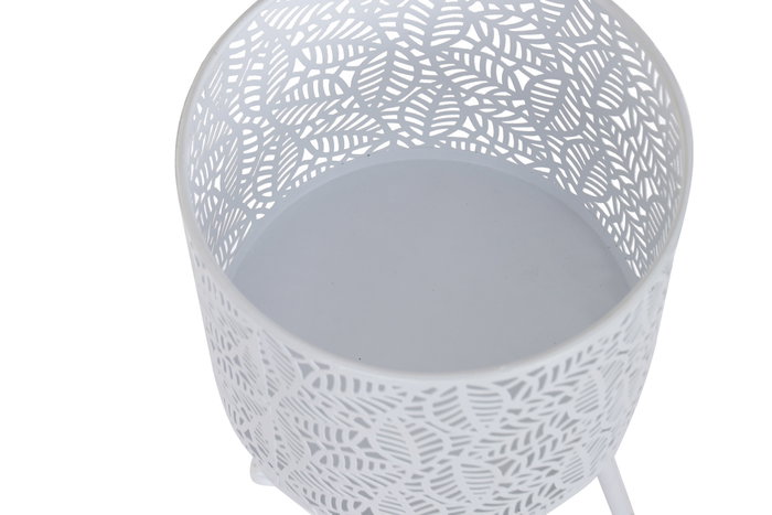 DKD Home Decor Set de 2 Maceteros de Hierro con Hojas, Blanco