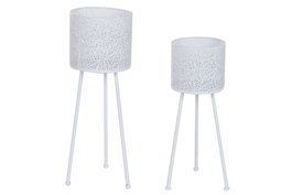 DKD Home Decor Set de 2 Maceteros de Hierro con Hojas, Blanco