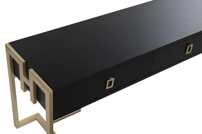 DKD Home Decor Mesa de Centro de Madera y Metal Negra con 3 Cajones