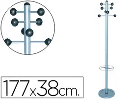 Sie Perchero Metálico de Pie con Paraguero 8 Colgadores Color Plata 177x38 cm
