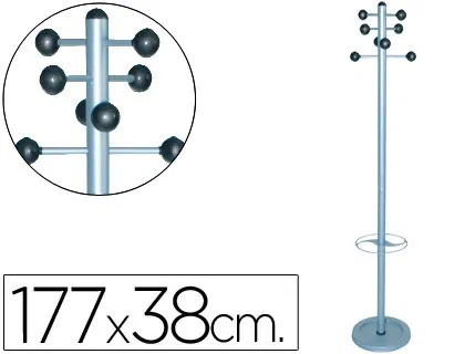 Sie Perchero Metálico de Pie con Paraguero 8 Colgadores Color Plata 177x38 cm Sie Perchero Metálico de Pie con Paraguero 8 Colgadores Color Plata 177x38 cm