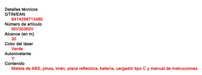 Bellota Nivel Láser 3 Planos Luz Verde NIV30360V Bellota Nivel Láser 3 Planos Luz Verde NIV30360V