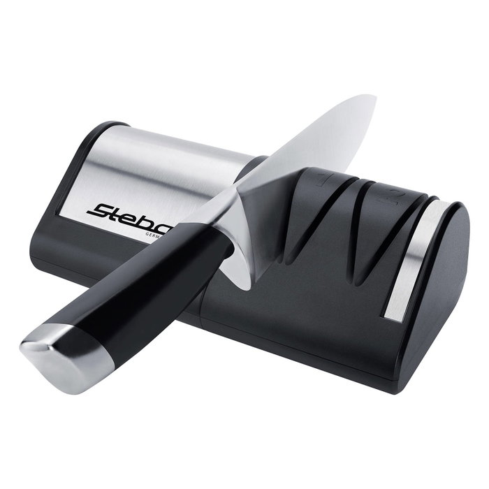 Steba KS 1 Afilador de cuchillos eléctrico con rectificado de 2 fases, Plata / Negro Steba KS 1 Afilador de cuchillos eléctrico con rectificado de 2 fases, Plata / Negro