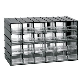 Art Plast Cajonera modular con 24 cajones transparentes, 382 x 148 x 230 mm, Negro/Transparente