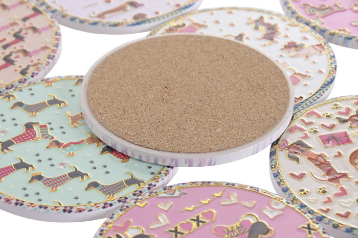 DKD Home Decor Posavasos de Dolomita Perrito Multicolor